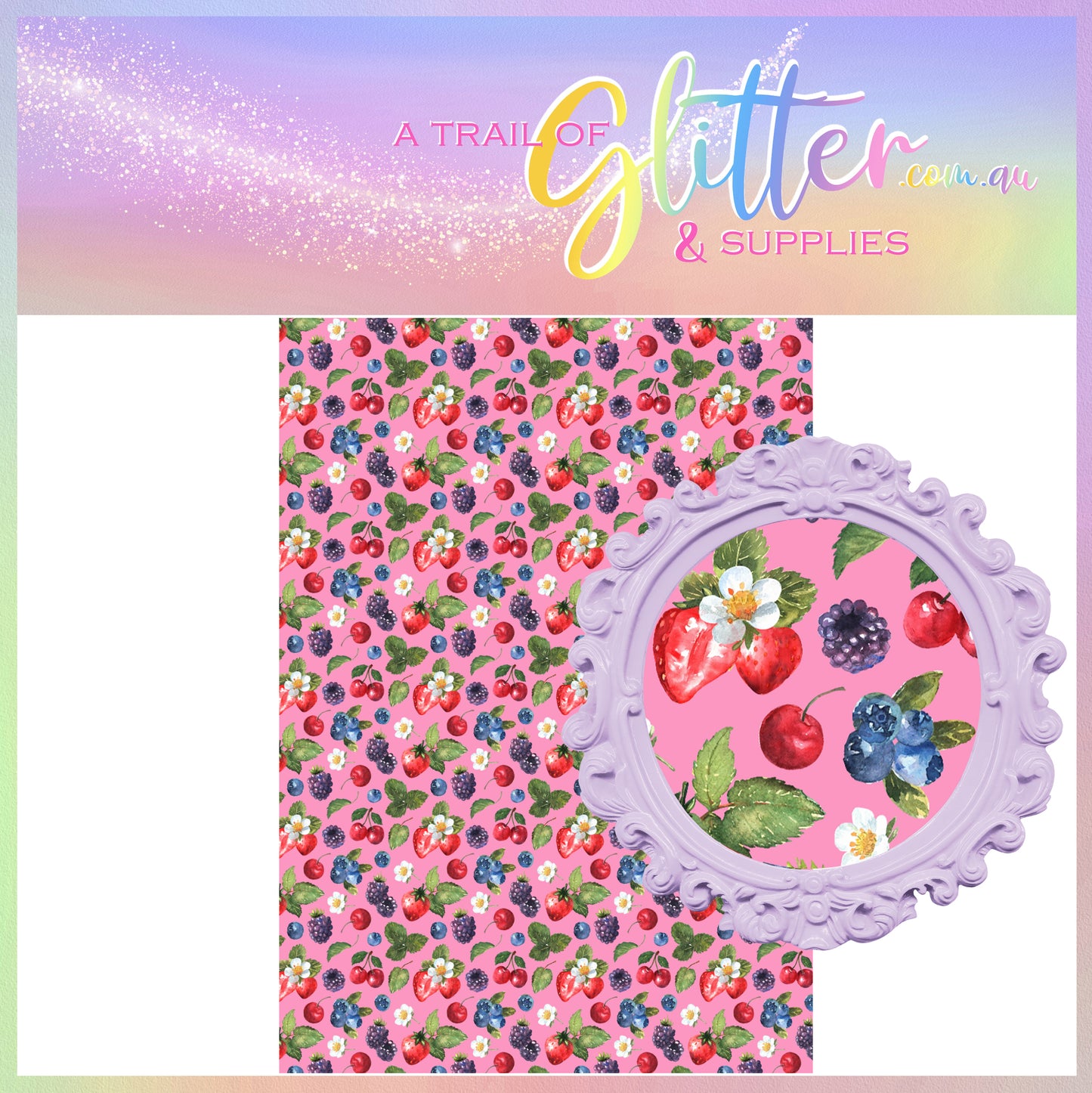 Berries on pink faux Leather