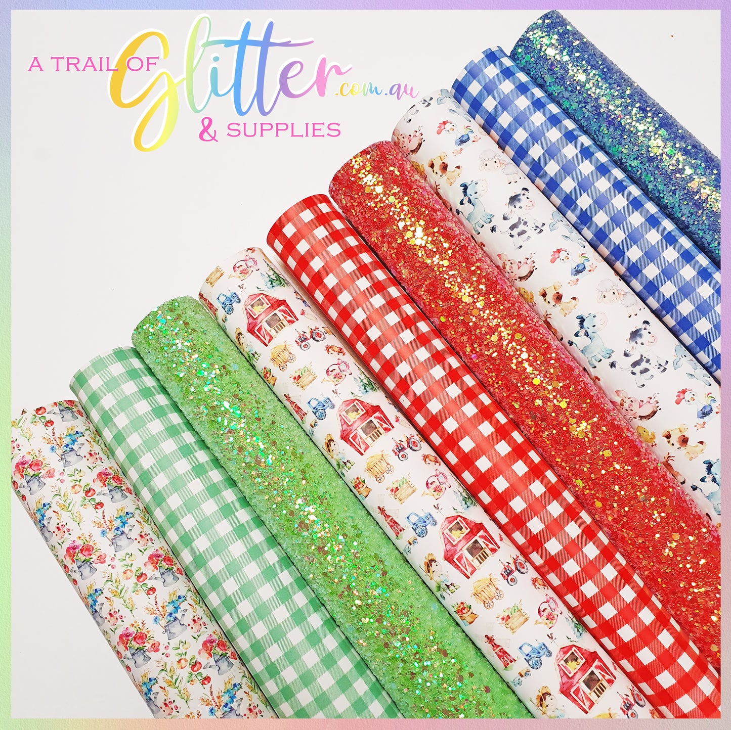 FARMERS RANGE Fabric Pack x 9 A4 Sheets - ALL 6 A4 sheets and 3 A4 Glitter Sheets.