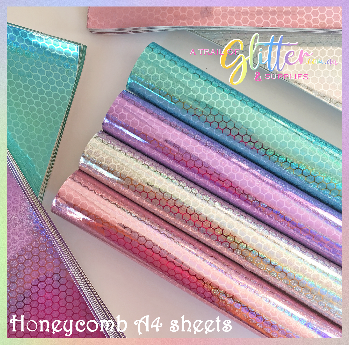 Shiny Synthetic PU Holographic Leather fabric - Pink, Silver, Purple, Blue