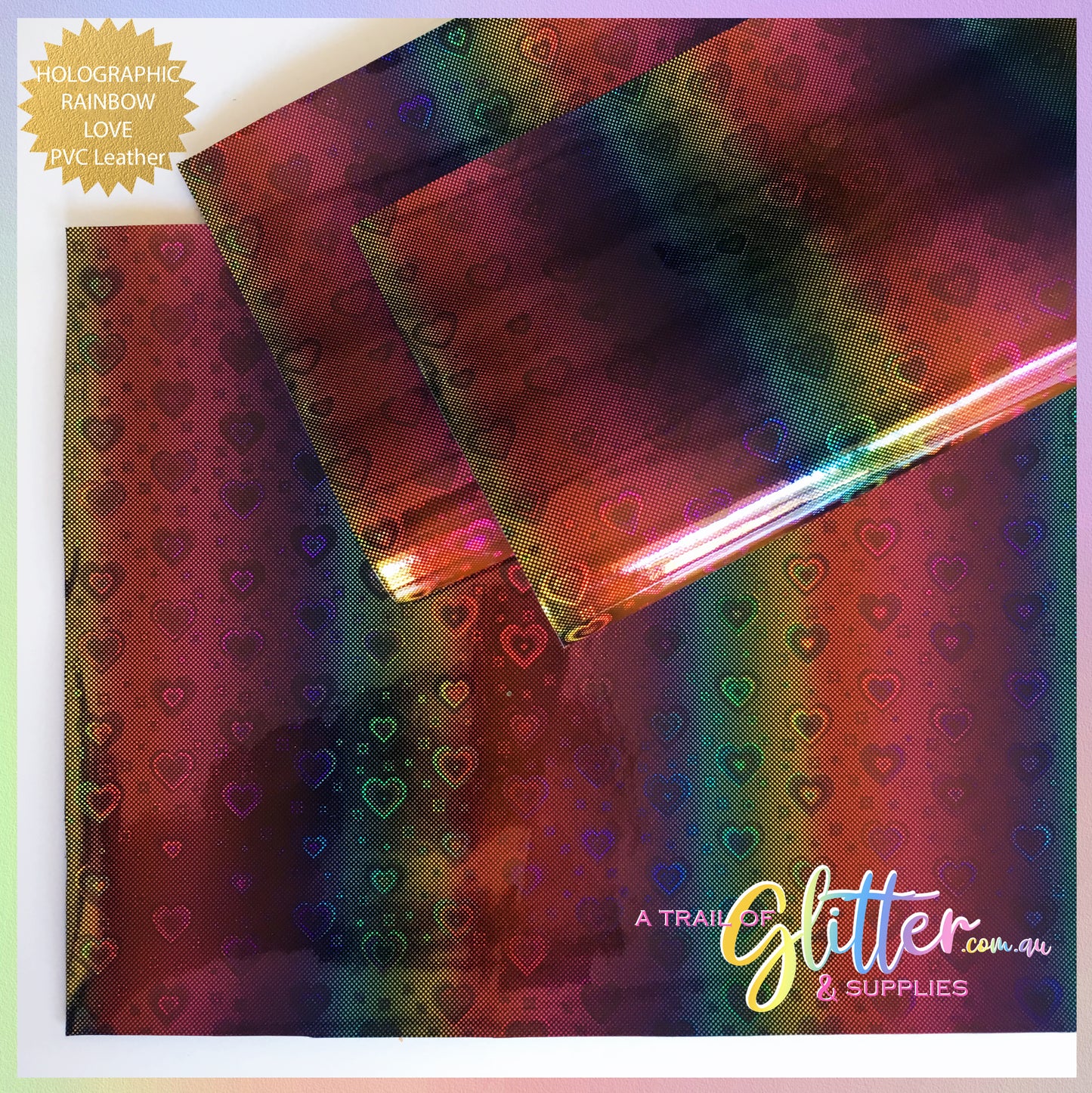 Rainbow Love Holographic PU Leather