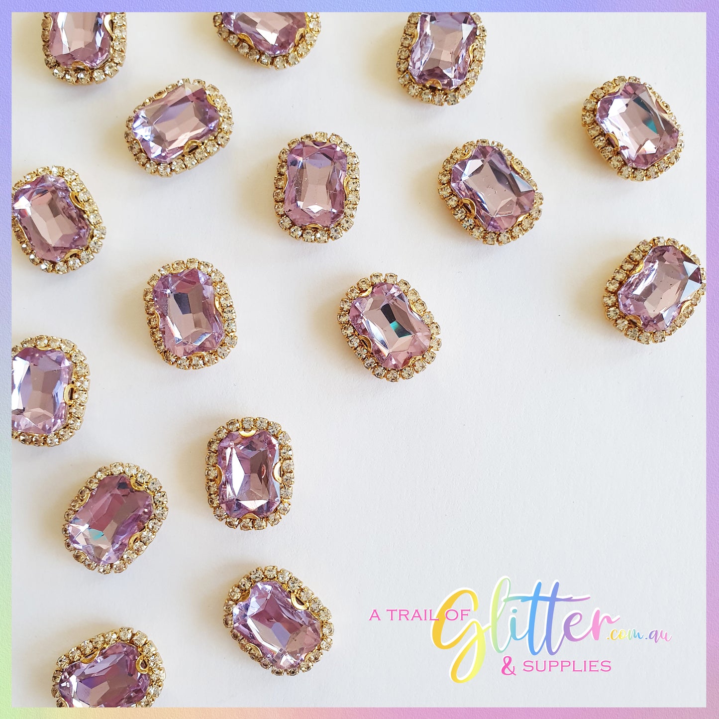 Rectangle Shape Rhinestones with gold claw setting - Violet