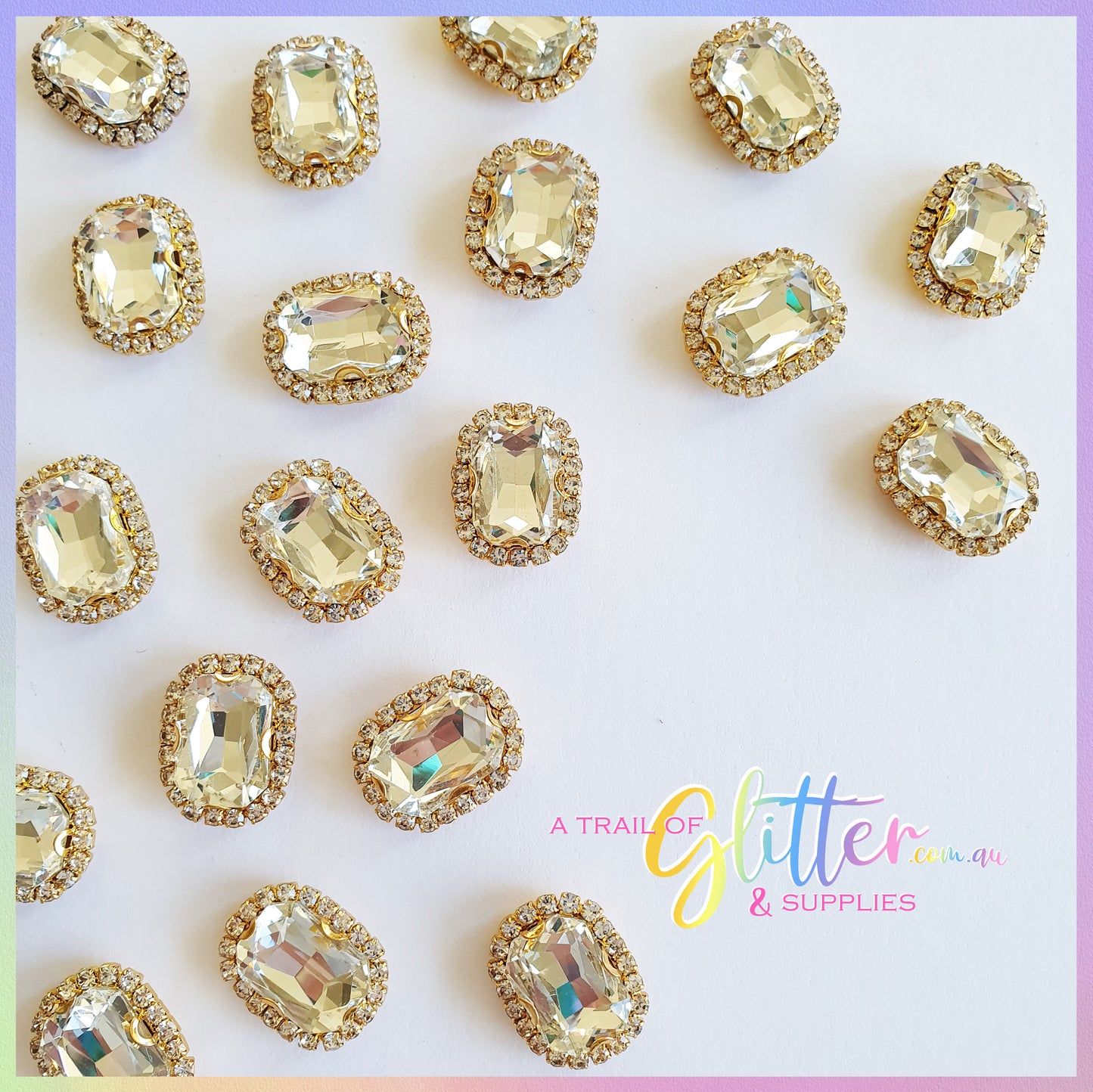 Rectangle Shape Rhinestones with gold claw setting - White