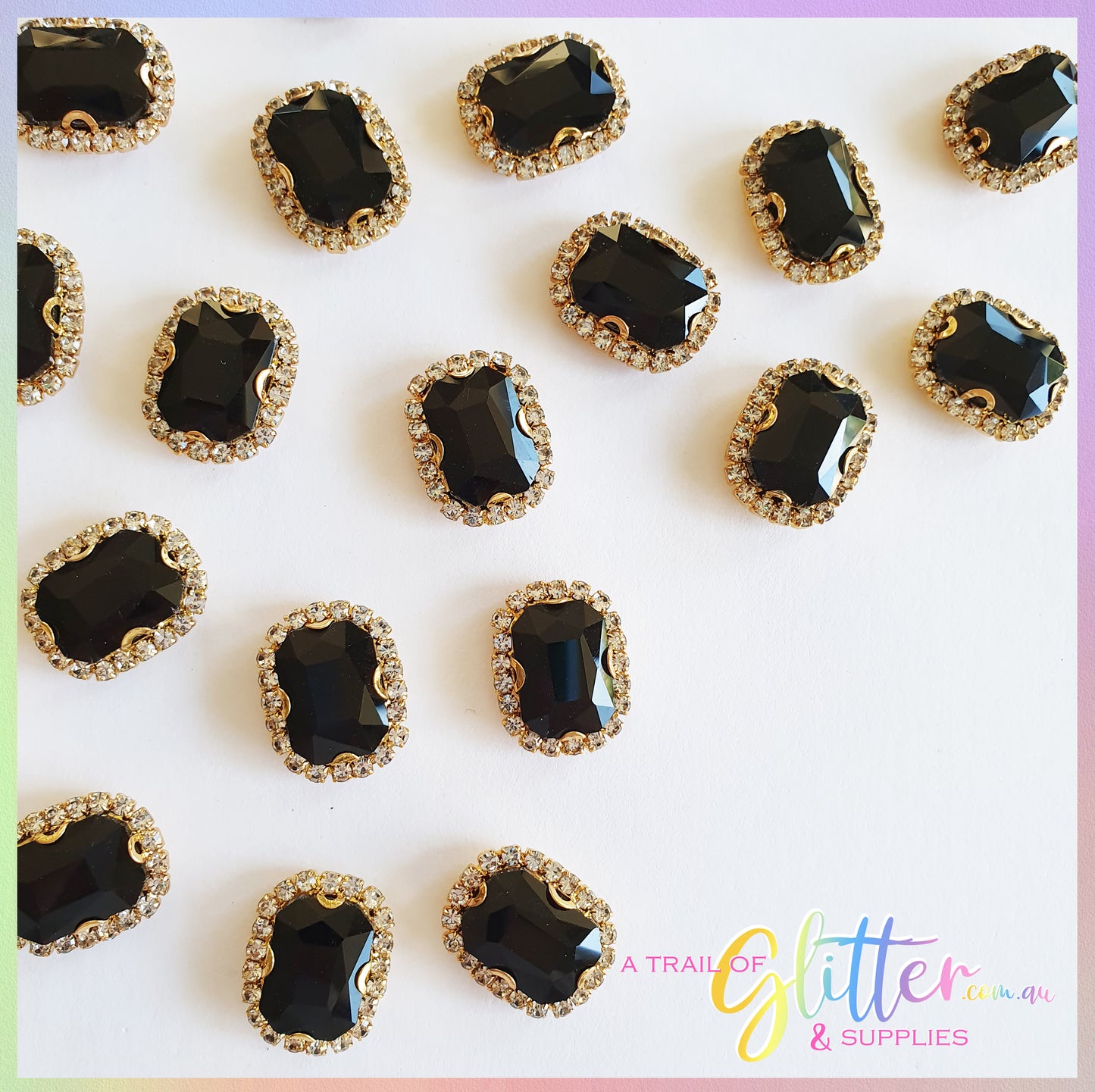 Rectangle Shape Rhinestones with gold claw setting - Black