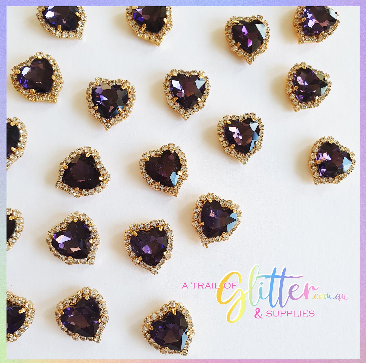 Heart Shape Rhinestones with gold claw setting - Deep Purple