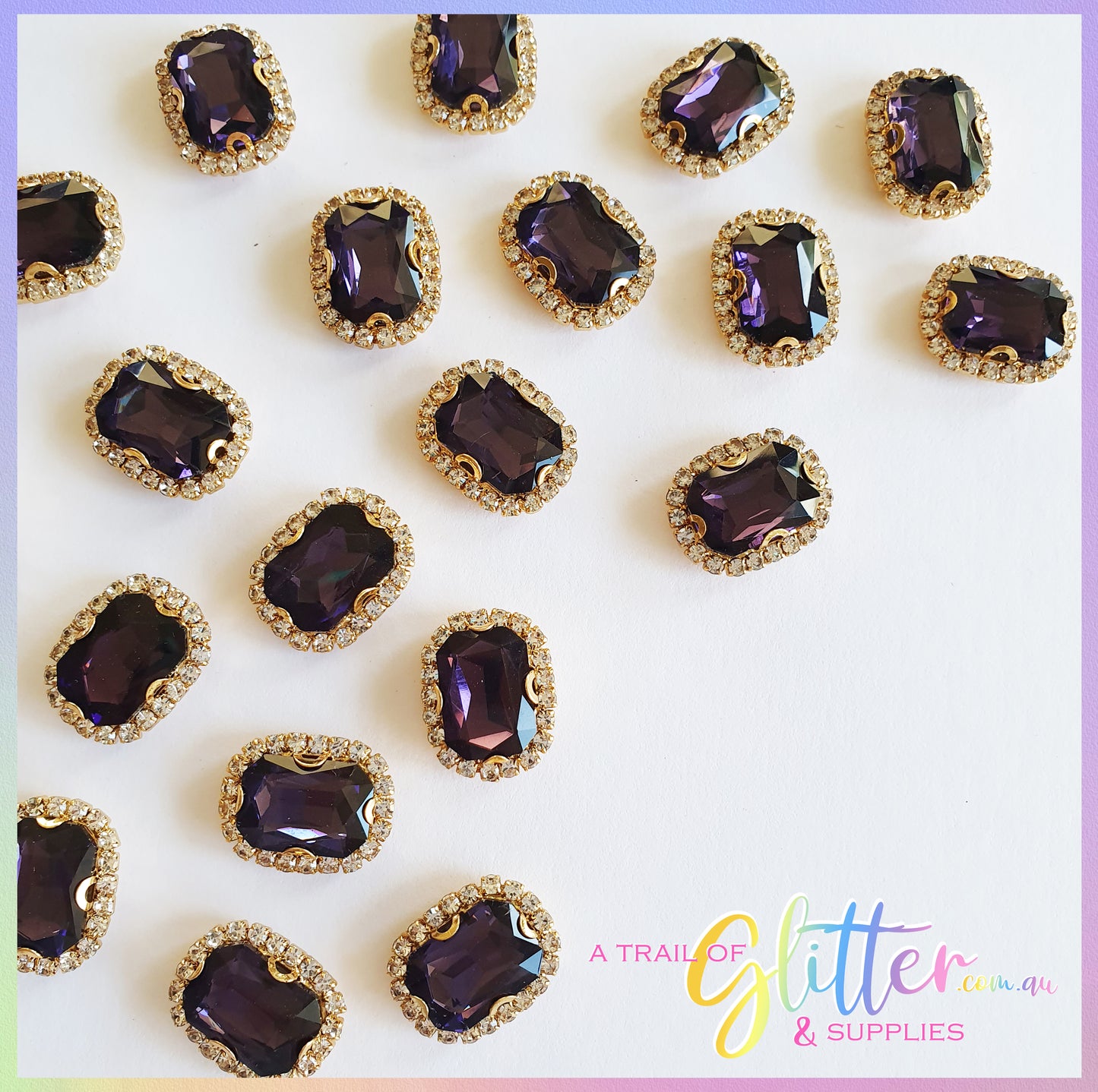 Rectangle Shape Rhinestones with gold claw setting - Deep Purple