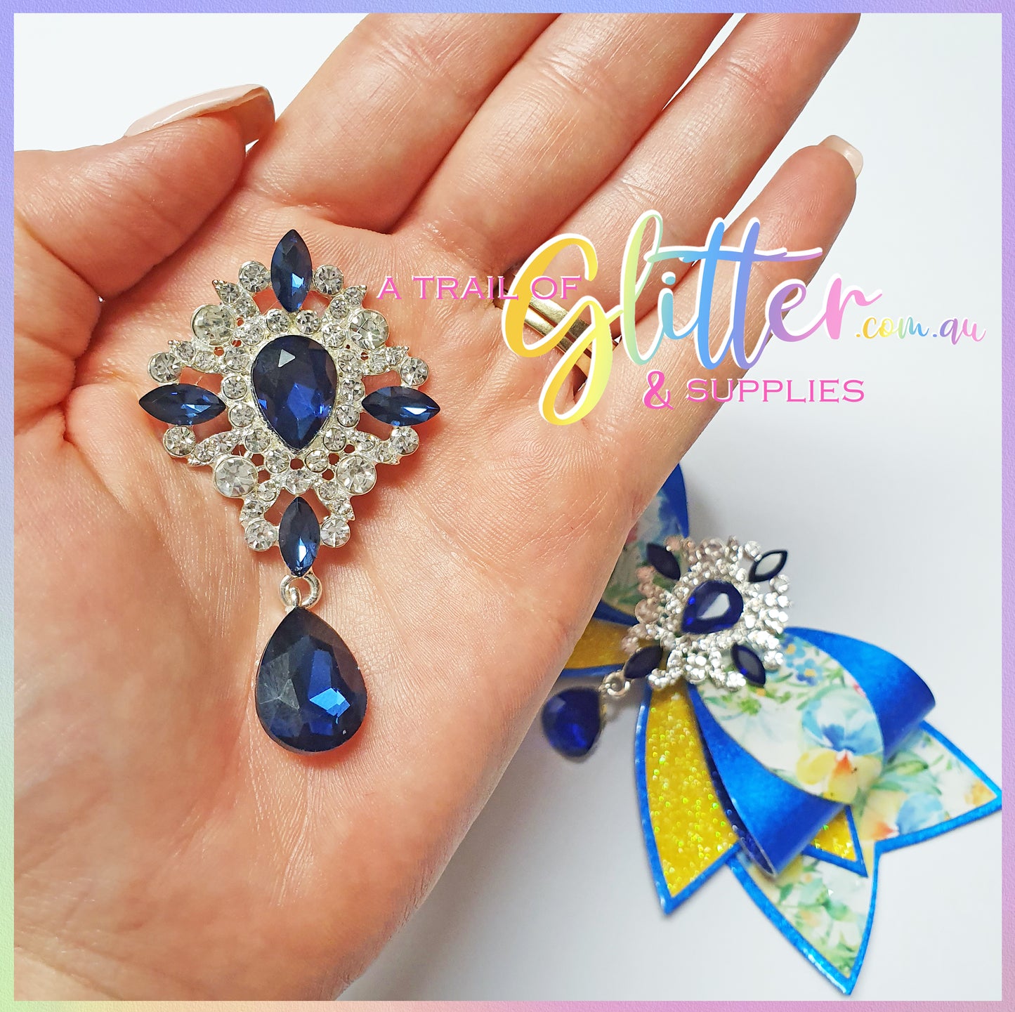 Alloy rhinestone Embellishment with teardrop rhinestone- ALL COLOURS LISTED INSIDE.