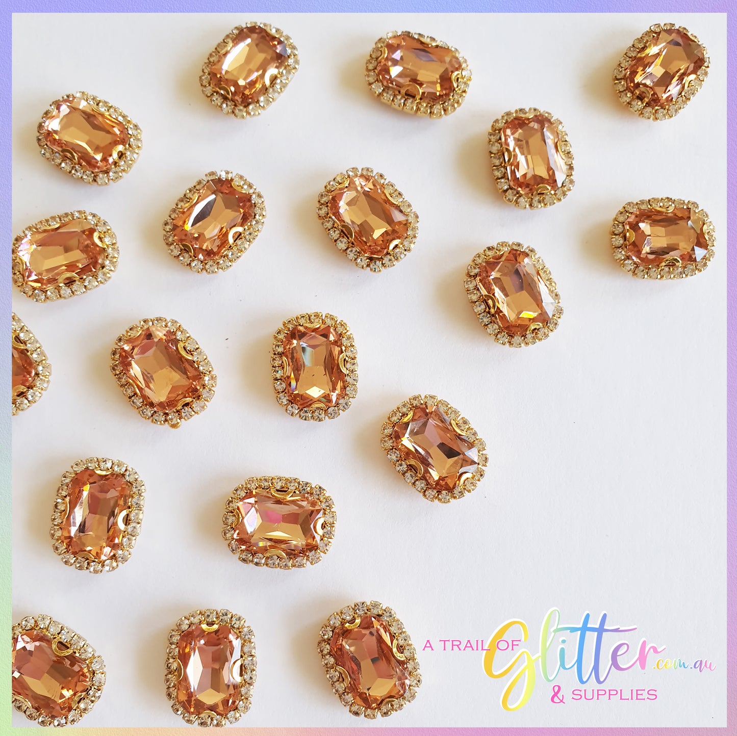 Rectangle Shape Rhinestones with gold claw setting - Water Red