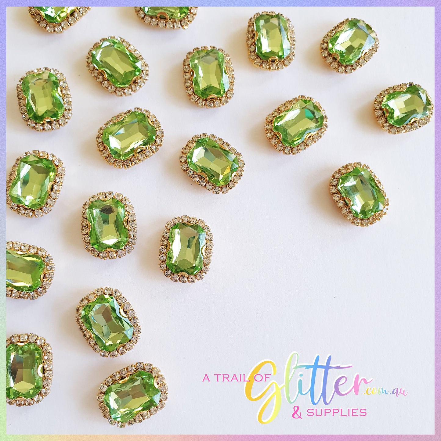 Rectangle Shape Rhinestones with gold claw setting - Light Green