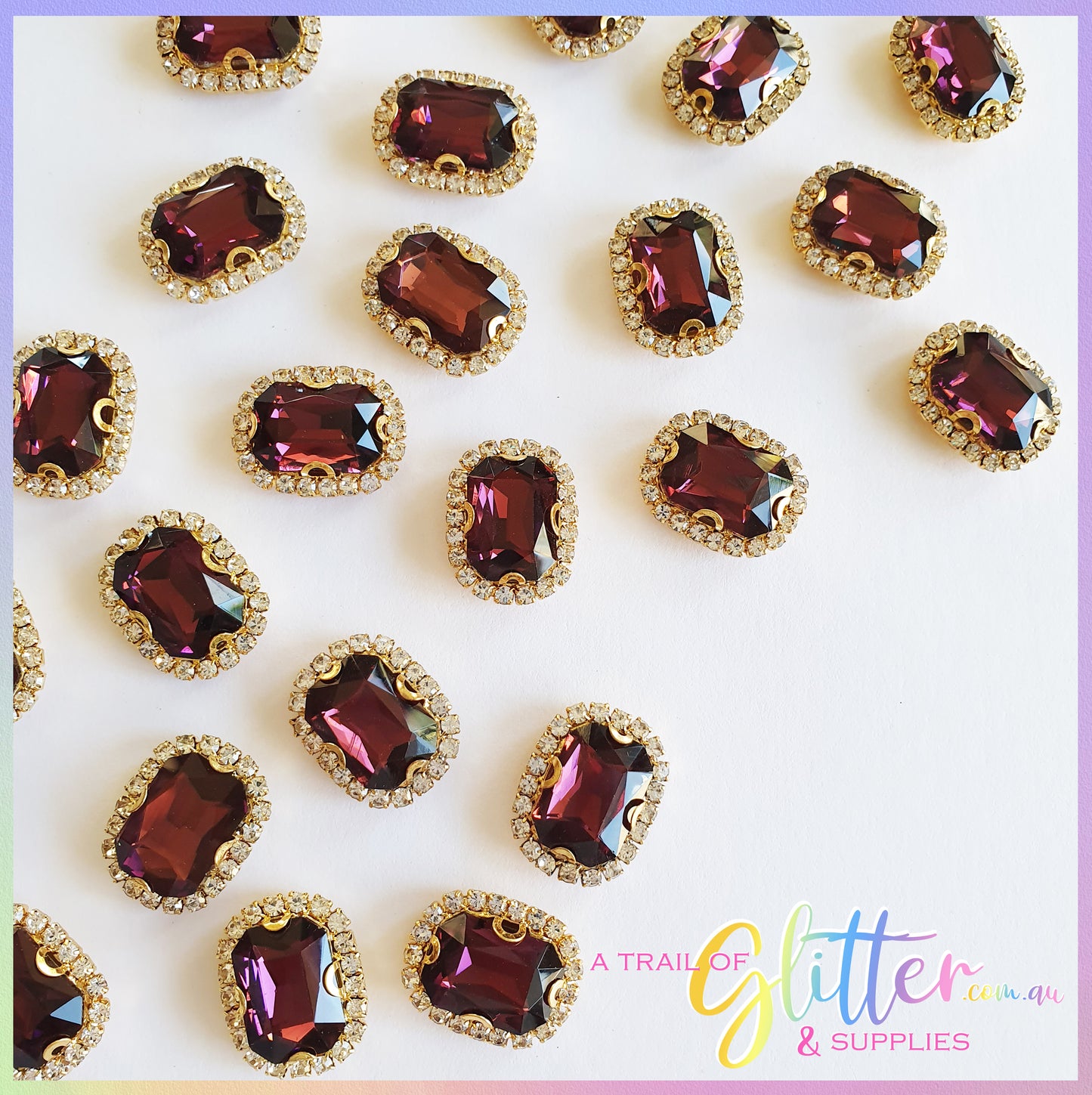 Rectangle Shape Rhinestones with gold claw setting - Wine Red