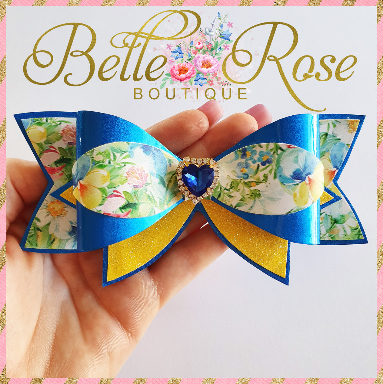 Heart Shape Rhinestones with gold claw setting - Lake Blue