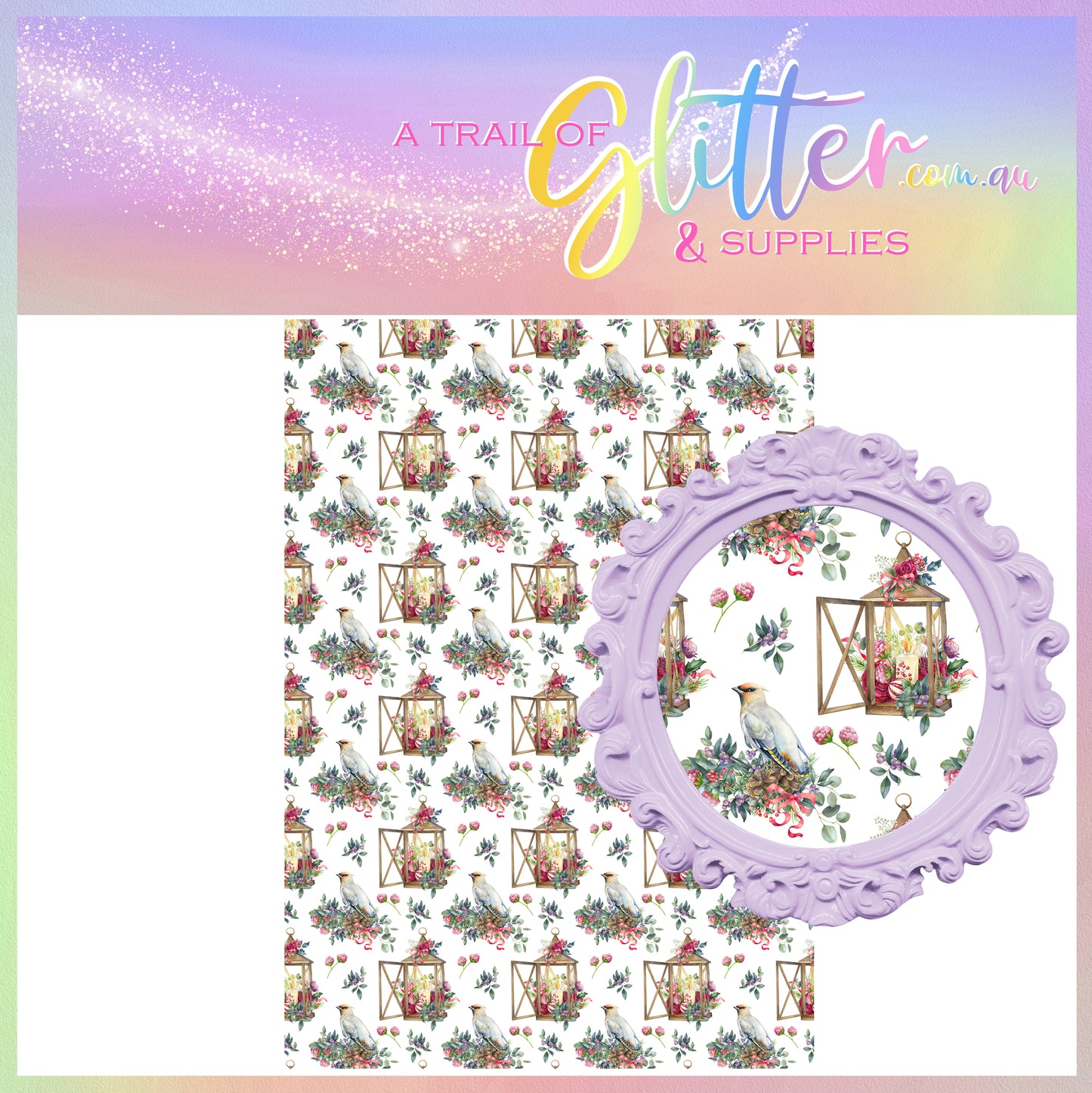 Vintage Floral Christmas Bird (White)