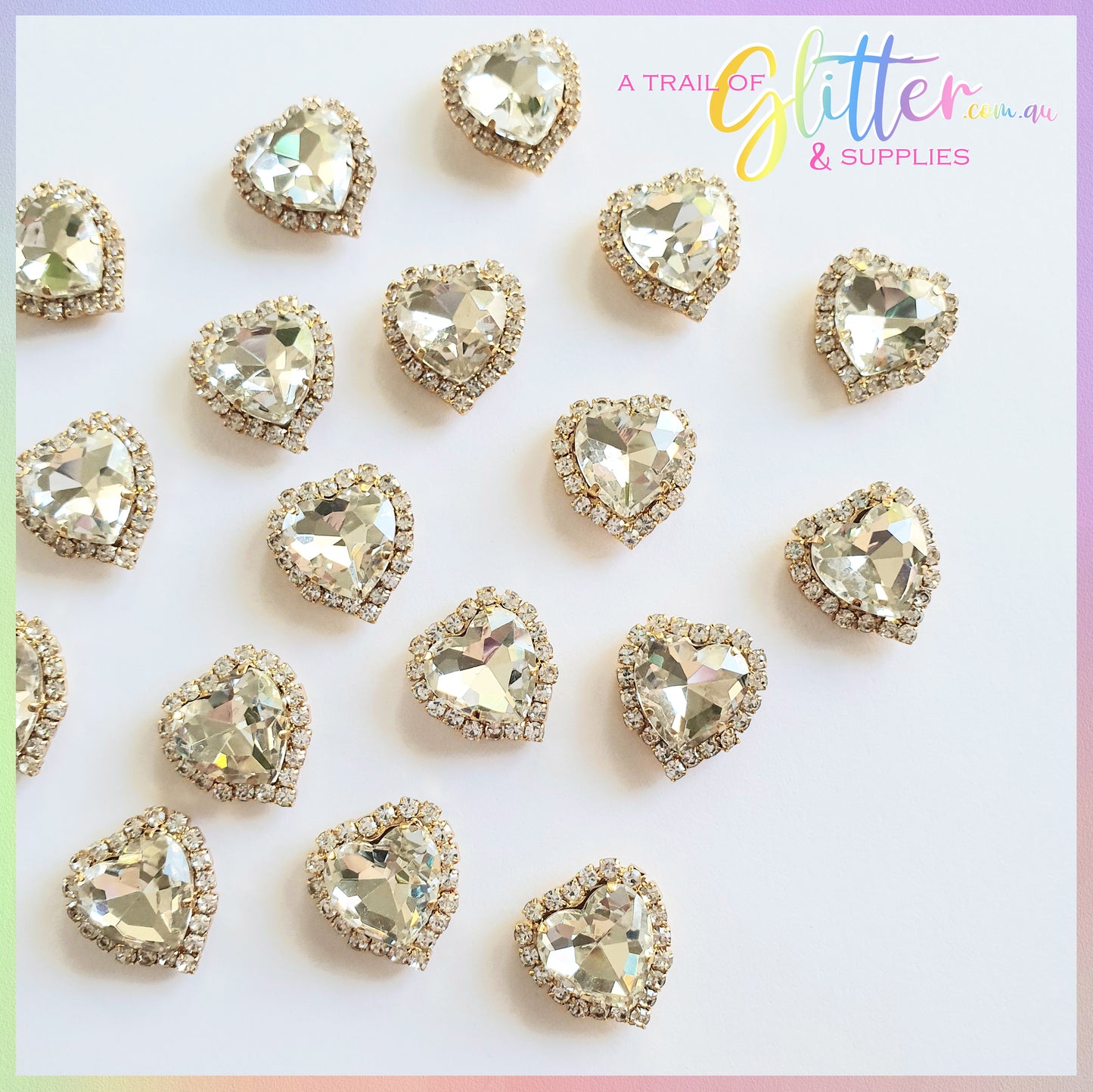 Heart Shape Rhinestones with gold claw setting - White