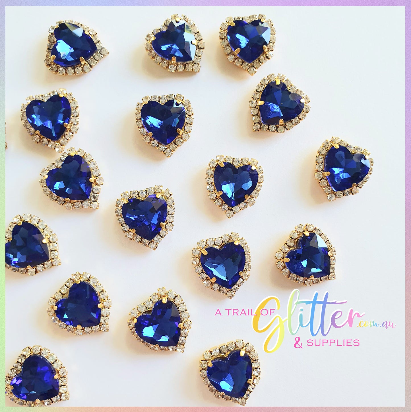 Heart Shape Rhinestones with gold claw setting - Royal Blue