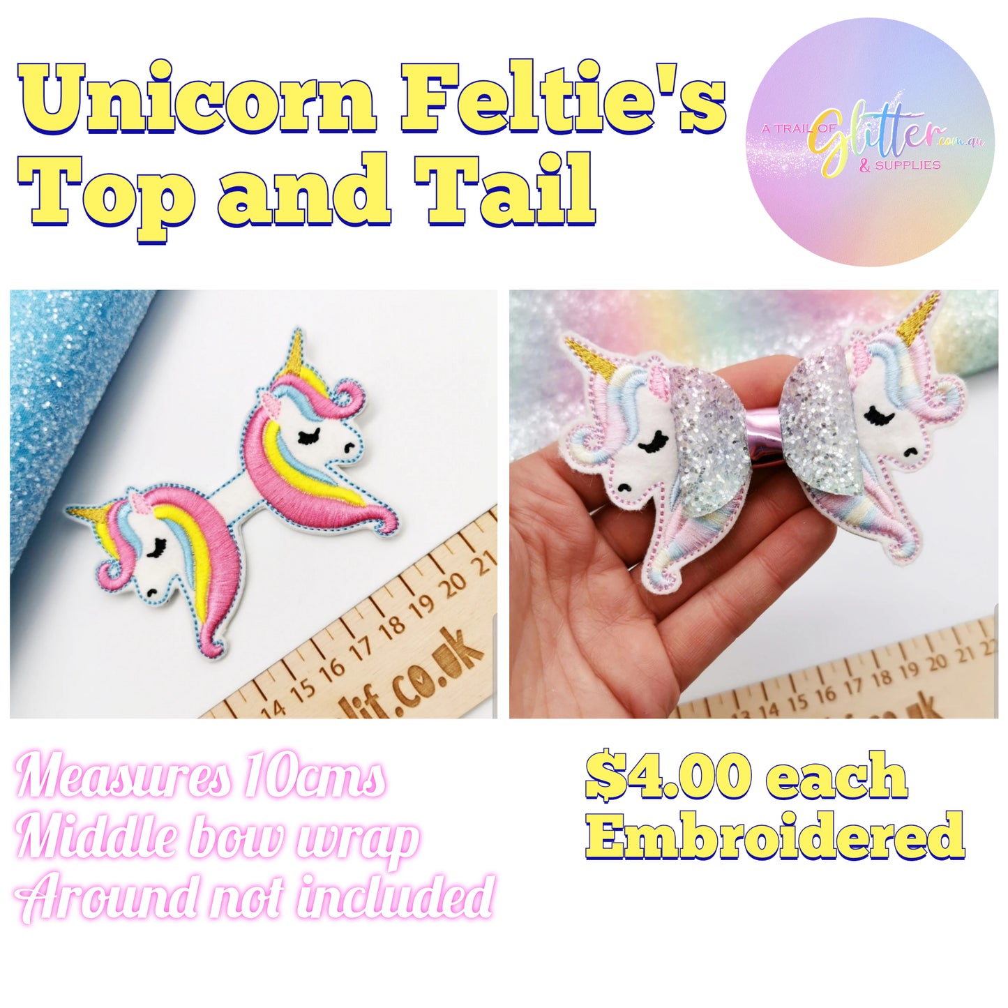 Embroidered Unicorn Tails bold colours
