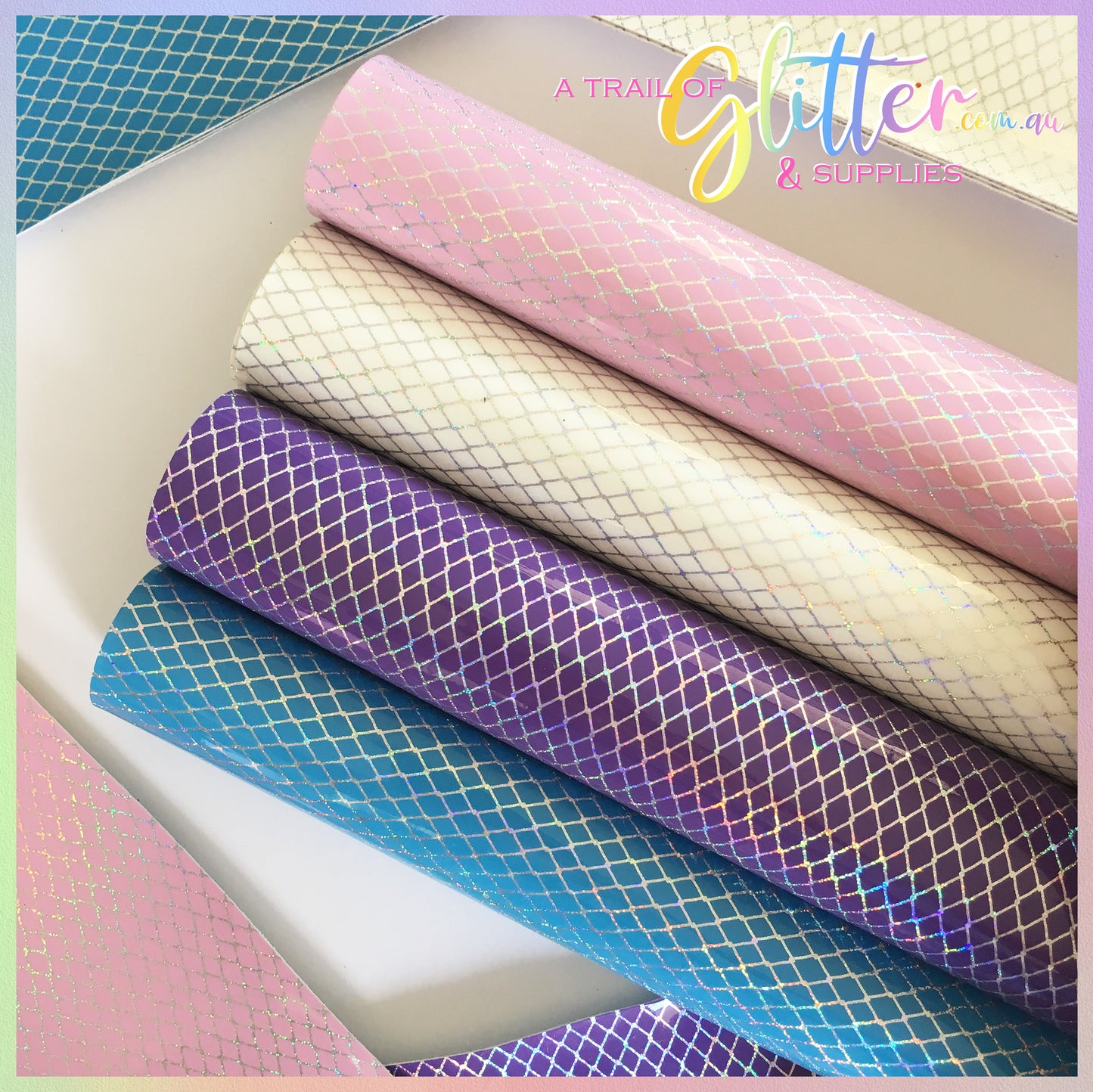 Holographic Laser diamond pattern PU Leather.