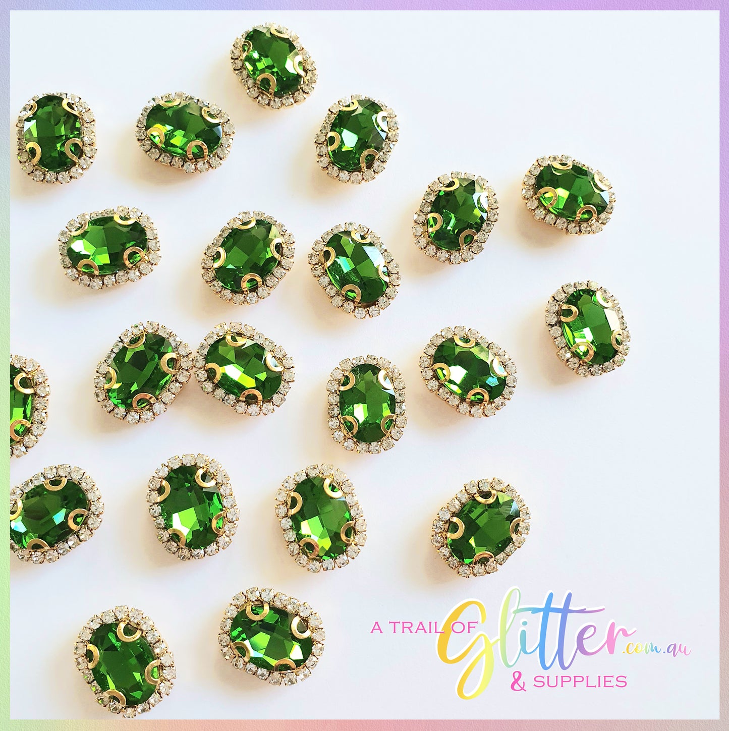 Oval Shape Rhinestones with gold claw setting - Grass Green
