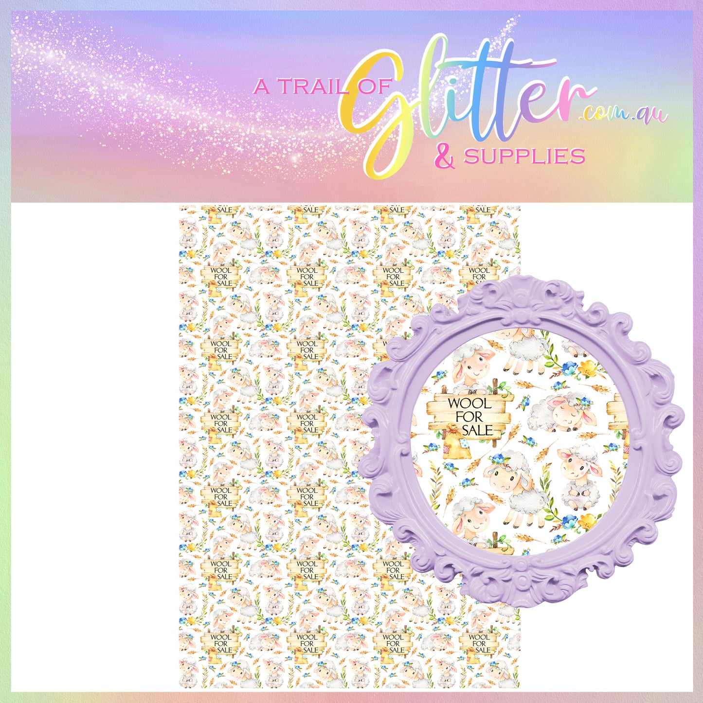 Sheep floral faux leather.