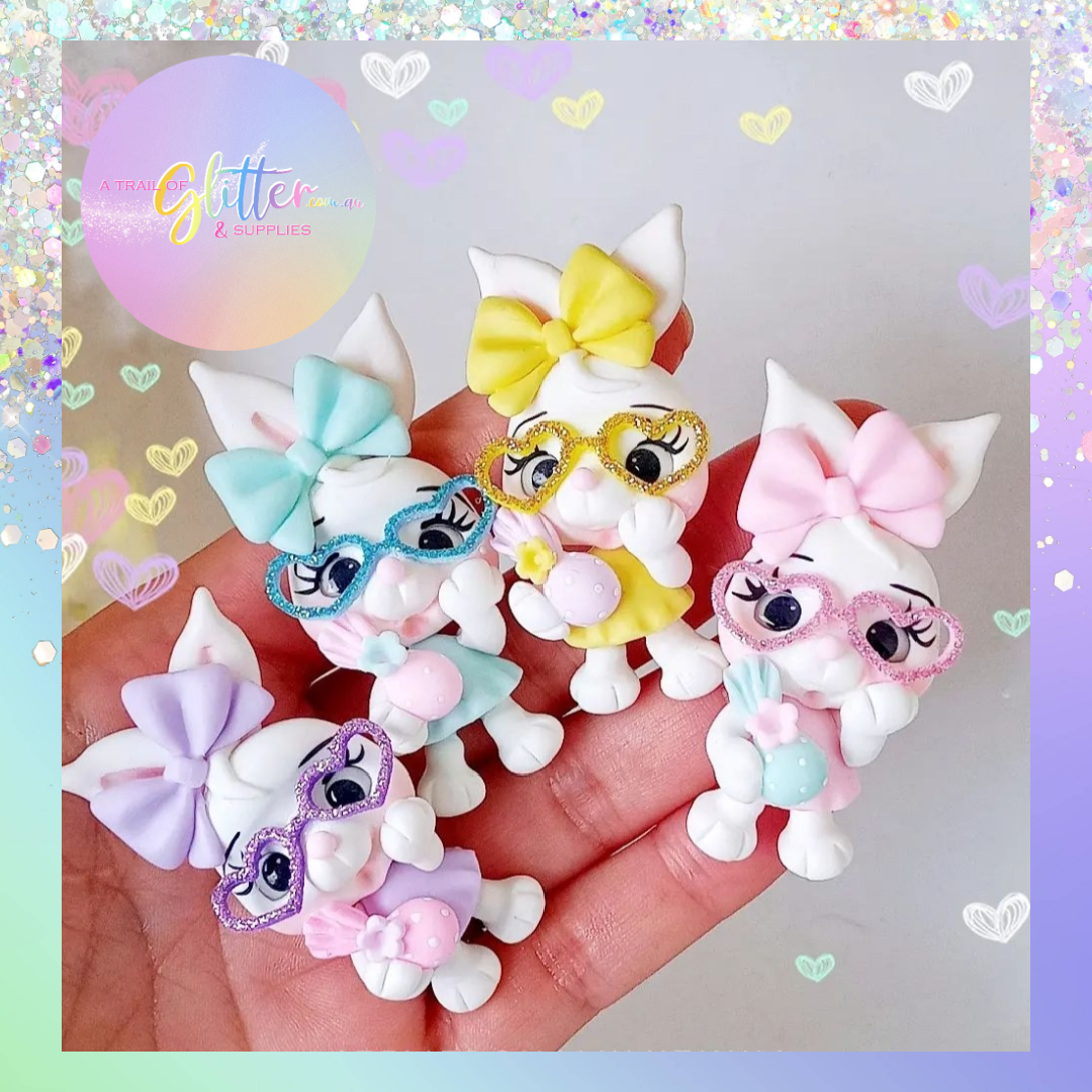 Rabbits with glasses clays ALL COLOURS LISTED INSIDE