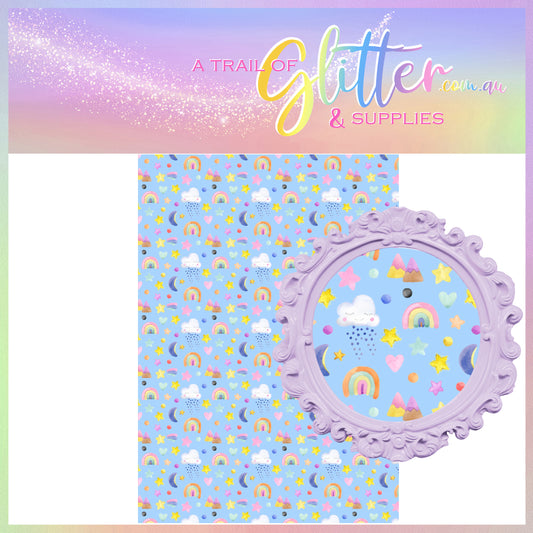 Whimsy Sky elements AVAILABLE IN BLUE OR WHITE COLOURWAY litchi leather- A4 sheet or Roll