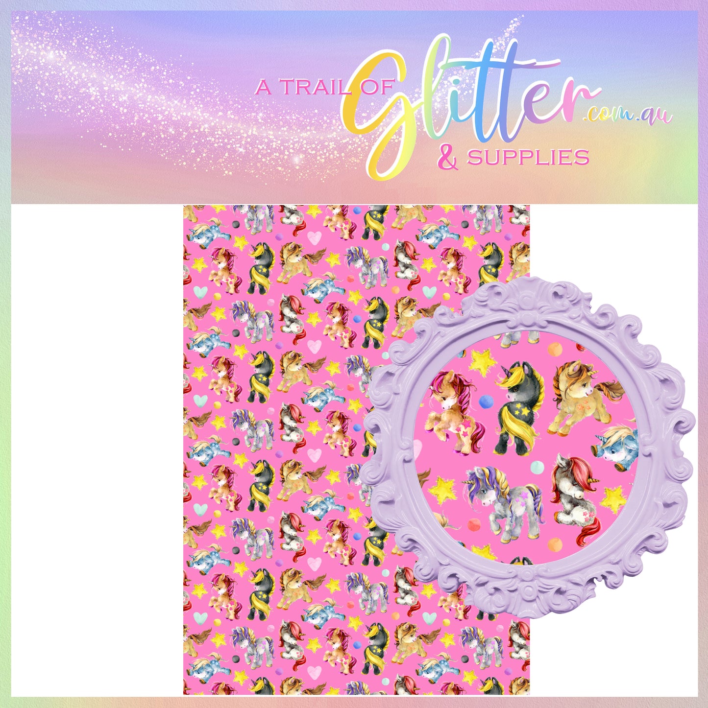Whimsy playful unicorns AVAILABLE IN HOT PINK OR WHITE COLOURWAY litchi leather- A4 sheet or Roll