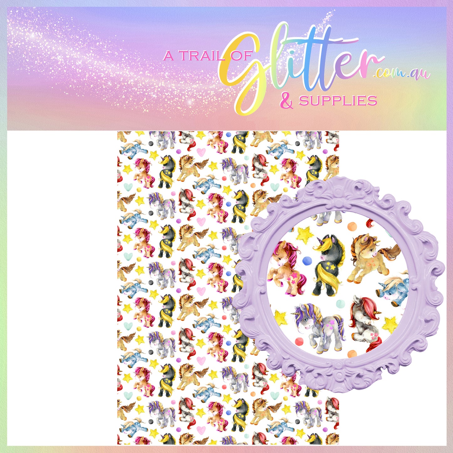 Whimsy playful unicorns AVAILABLE IN HOT PINK OR WHITE COLOURWAY litchi leather- A4 sheet or Roll