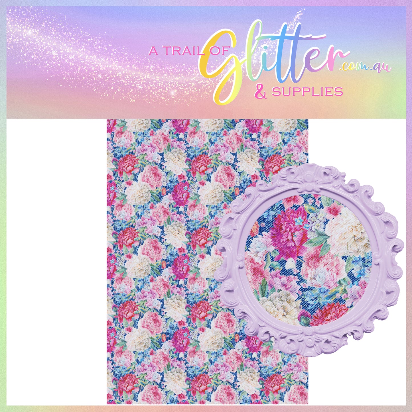 Denim Floral litchi leather- A4 sheet or Roll