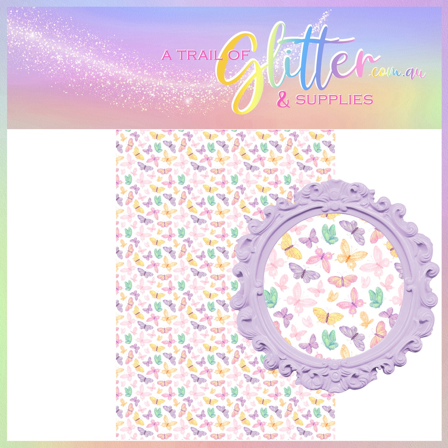 Pastel Butterfly faux leather- A4 sheet or Roll