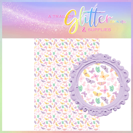 Pastel Butterfly faux leather- A4 sheet or Roll