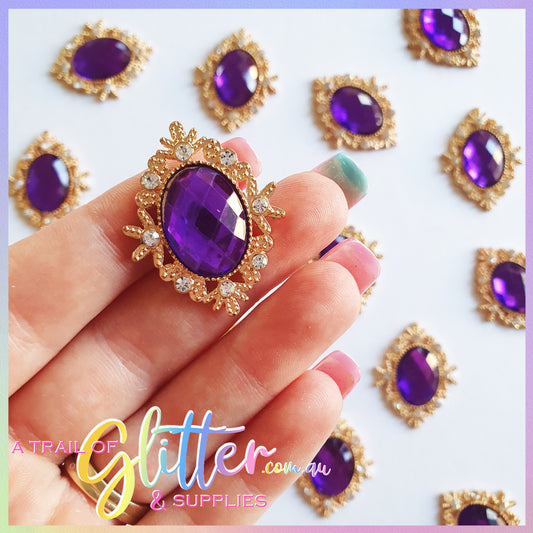 Oval/diamond Pearl Rhinestones with gold claw setting - Purple