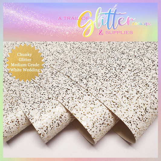 Medium Grade Glitter Fabric - White Wedding 0.8mm Thickness