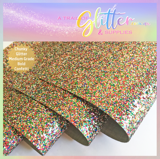 Medium Grade Glitter Fabric - Bold Confetti 0.8mm Thickness