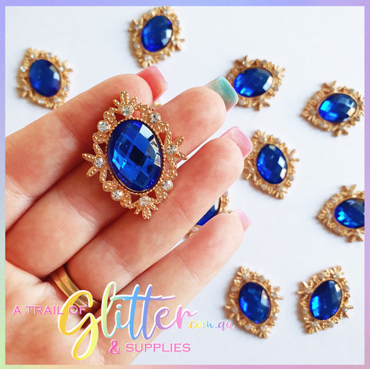 Oval/diamond Pearl Rhinestones with gold claw setting - Royal Blue
