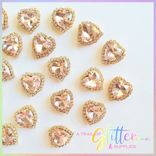 Heart Shape Rhinestones with gold claw setting - Pink