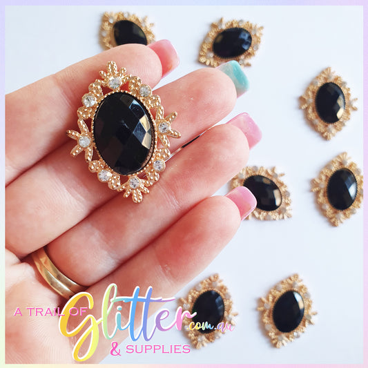 Oval/diamond Pearl Rhinestones with gold claw setting - Black