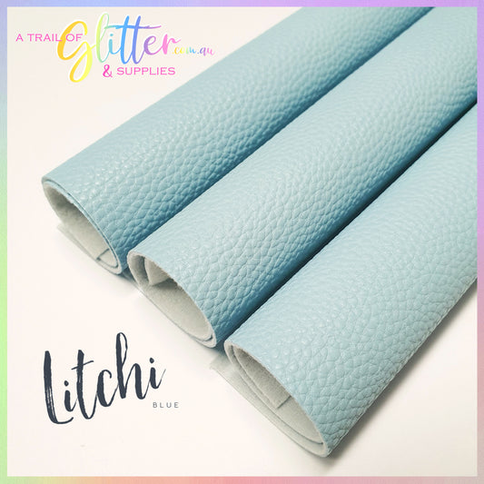 Azure blue textured faux leather sheets, solid litchi pebbled leather