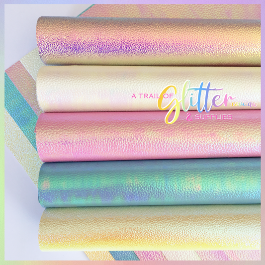 Colorful Litchi embossed PU Leather- Mix Colours - Pale Yellow, Blue, Pink, Iridescent White, Purple