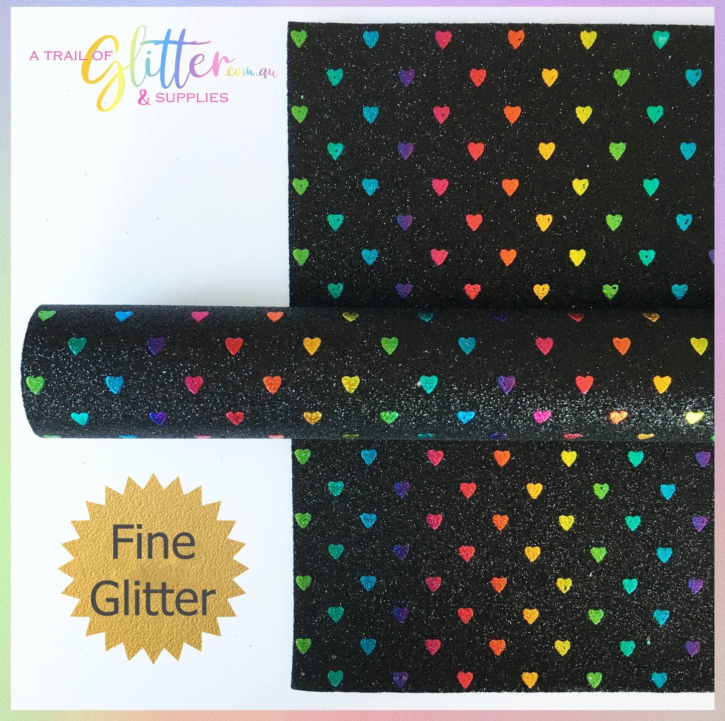 Rainbow Hearts (black fine glitter)