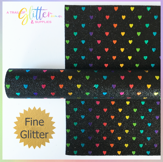 Rainbow Hearts (black fine glitter)