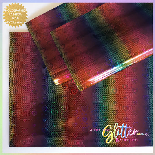 Rainbow Love Holographic PU Leather