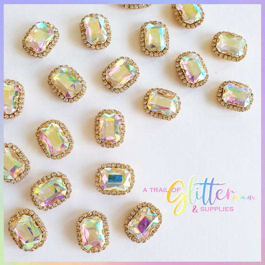 Rectangle Shape Rhinestones with gold claw setting - Multi Coloured