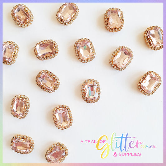Rectangle Shape Rhinestones with gold claw setting - Pink