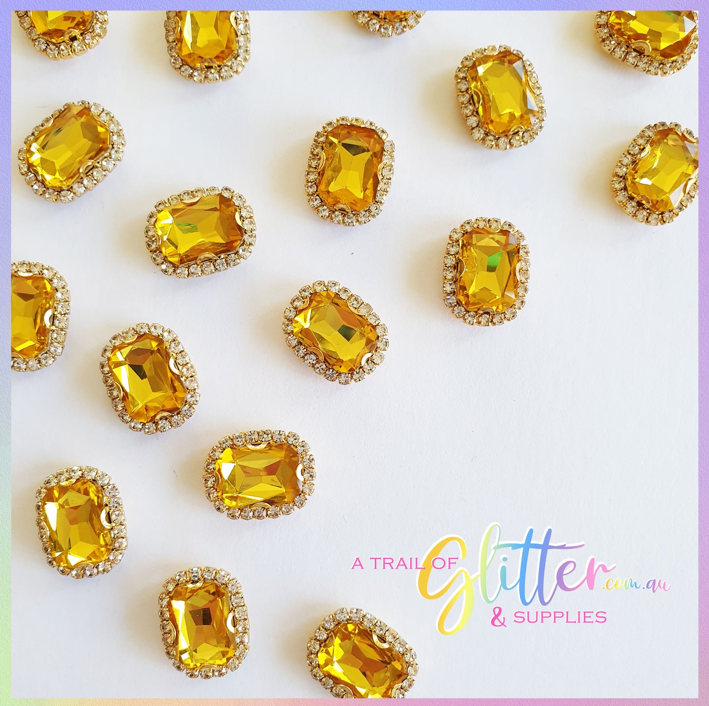 Rectangle Shape Rhinestones with gold claw setting - Golden Yellow