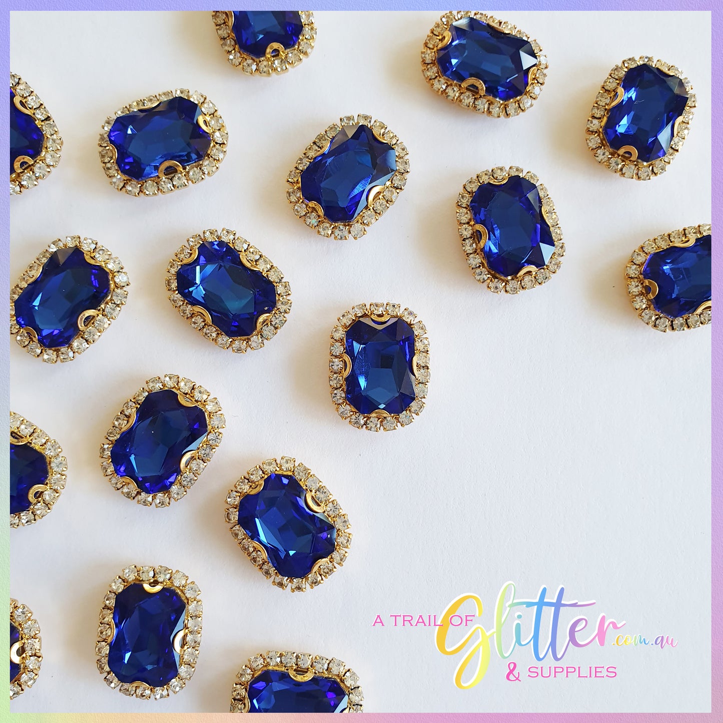 Rectangle Shape Rhinestones with gold claw setting - Royal Blue