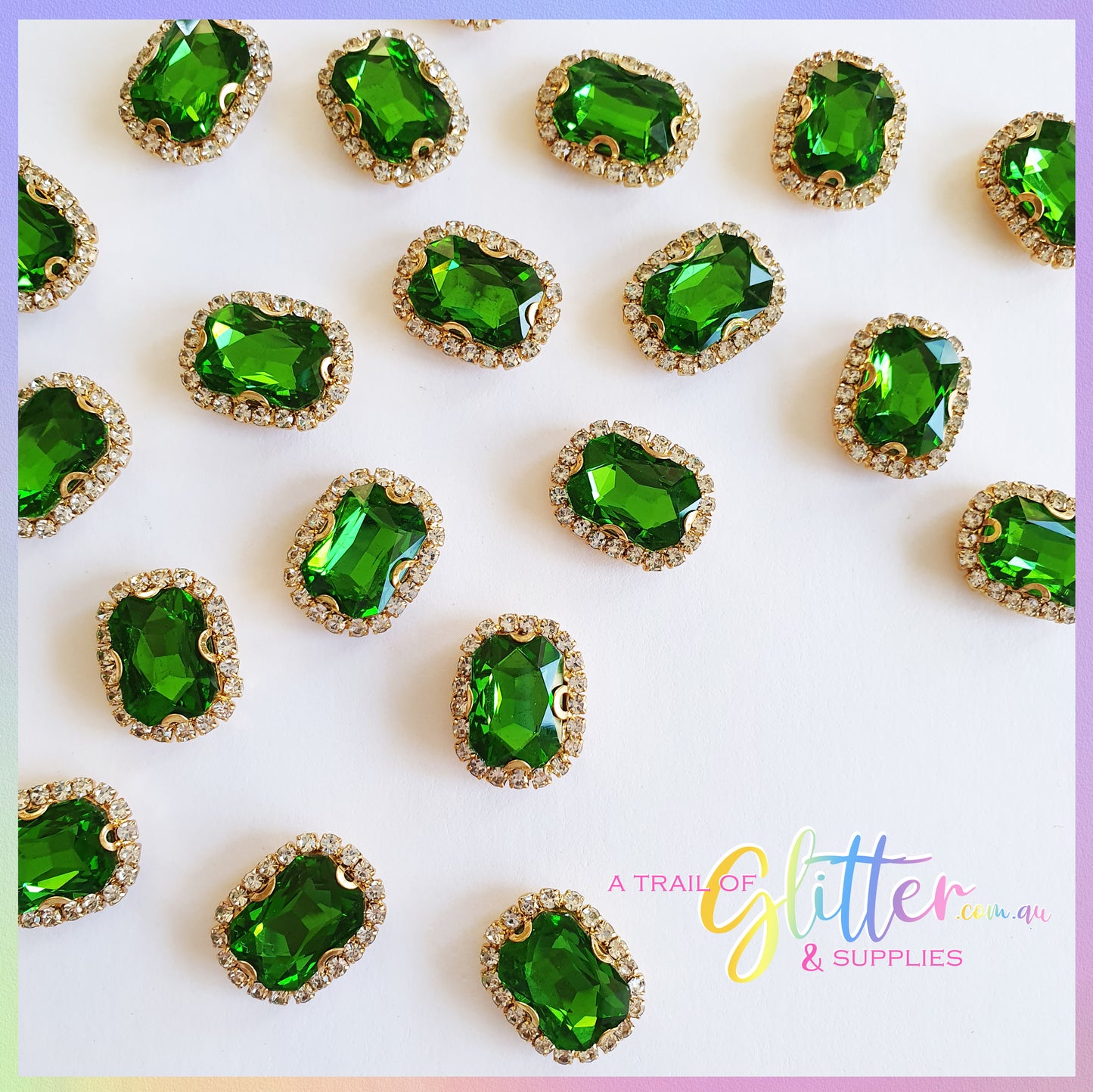 Rectangle Shape Rhinestones with gold claw setting - Grass Green