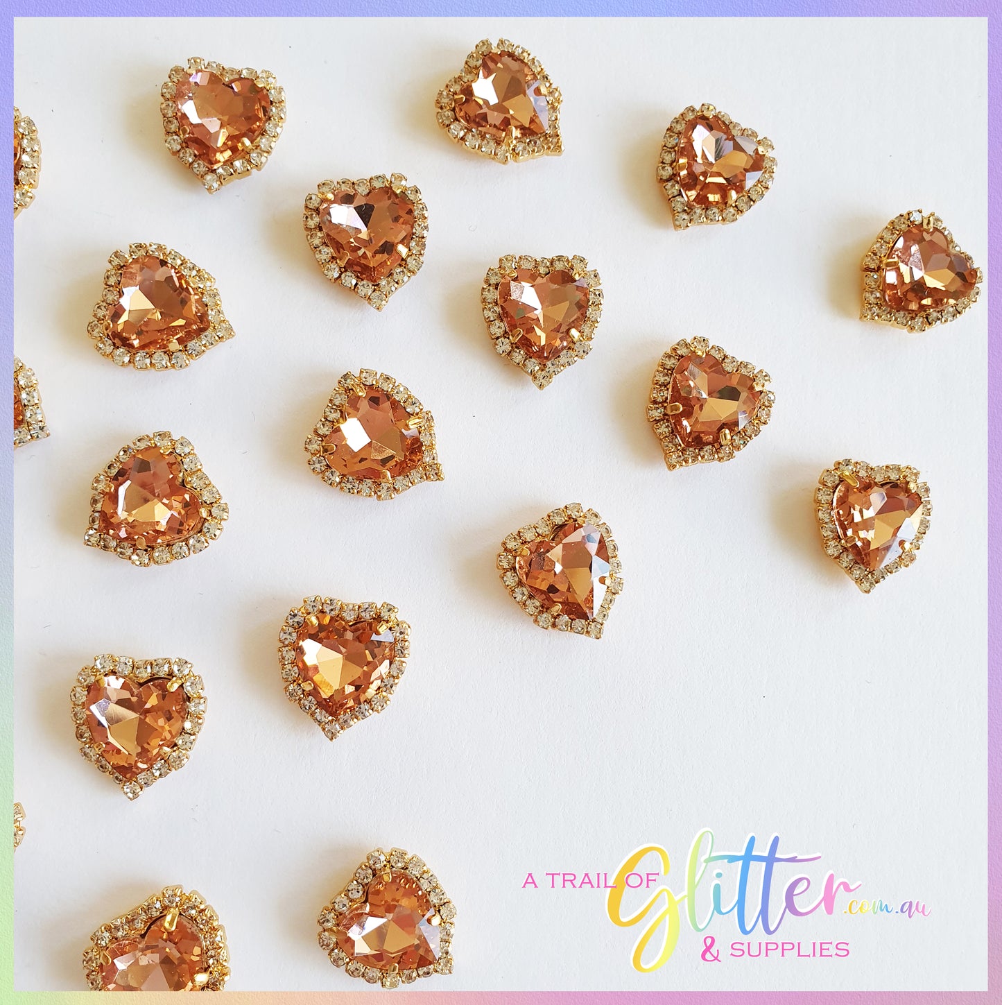 Heart Shape Rhinestones with gold claw setting - Water Red