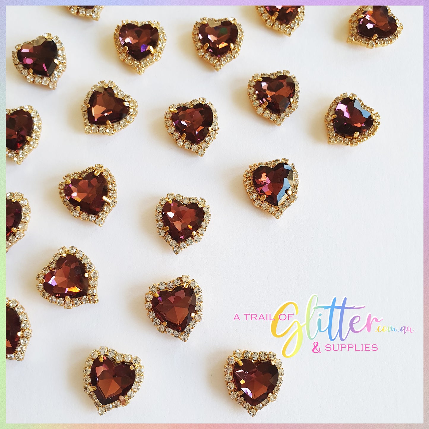Heart Shape Rhinestones with gold claw setting - Wine Red