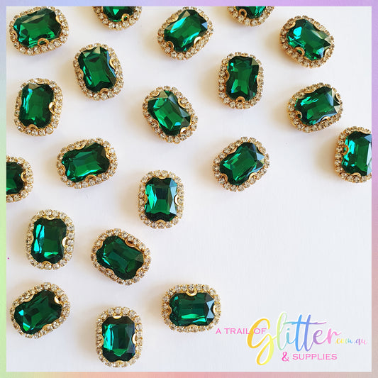 Rectangle Shape Rhinestones with gold claw setting - Peacock Green
