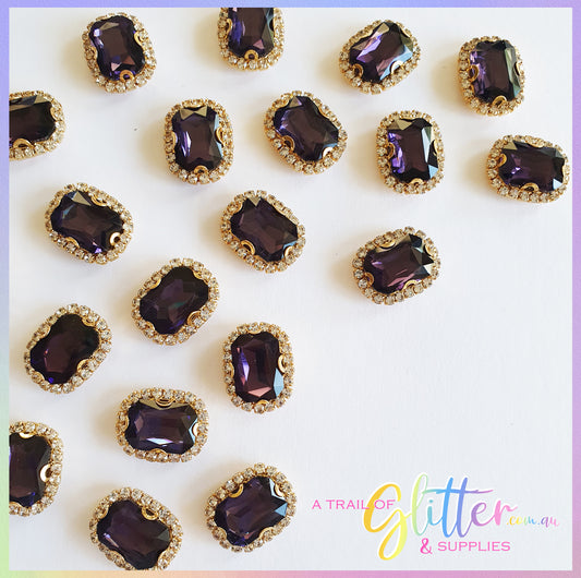 Rectangle Shape Rhinestones with gold claw setting - Deep Purple