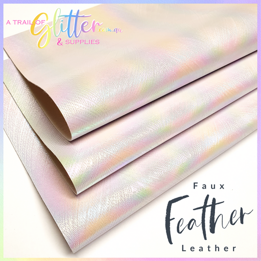 Embossed Feather Texture Faux Leather - Shimmery White