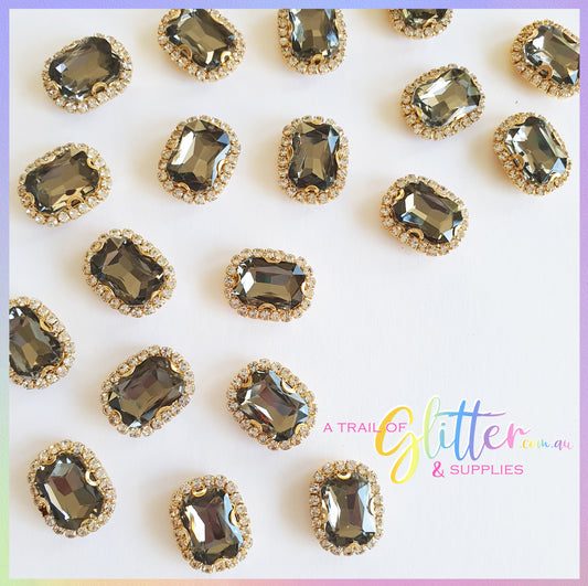 Rectangle Shape Rhinestones with gold claw setting - Grey